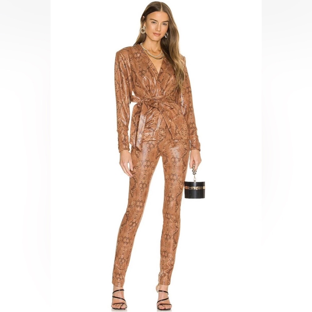 Michael Costello x Revolve Madison Top & Lexington Pant Set (tan snake)